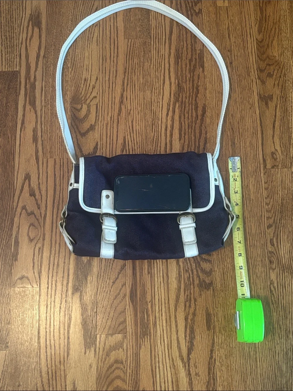 Vintage Stone Mountain Denim Baguette Shoulder Bag Y2K Jean Purse White Trim